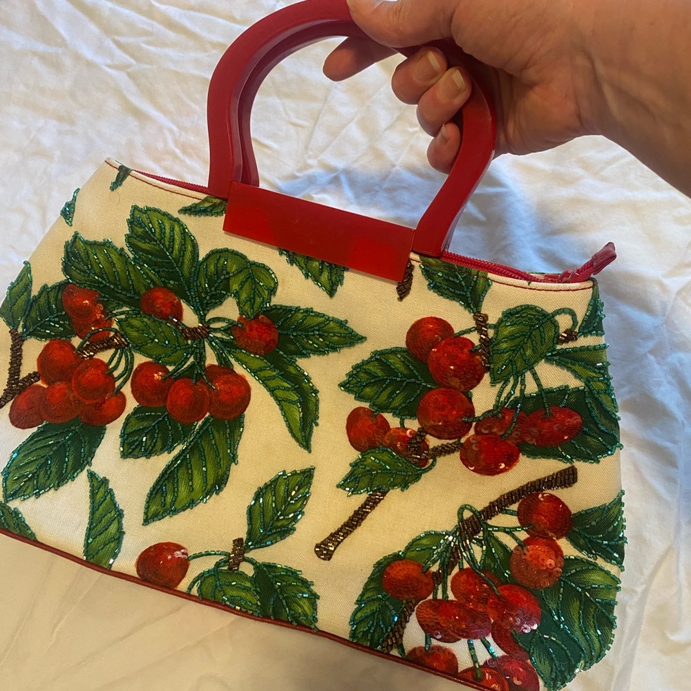 Isabella Fiore Cherry Print Tote with Red Handles